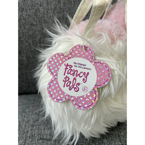 Aurora Fancy Pals Carrier Fluffy White Pink Cat 7" Stuffed Animal - Picture 5 of 6